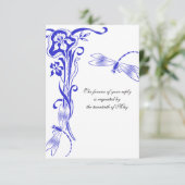 Iris & Dragonfly Royal Blue Wedding Reply RSVP Kaartje (Staand voorkant)
