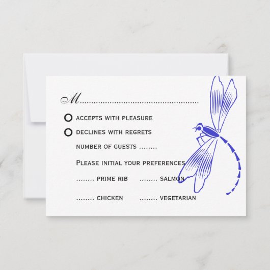 Iris & Dragonfly Royal Blue Wedding Reply RSVP Kaartje (Achterkant)