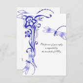 Iris & Dragonfly Royal Blue Wedding Reply RSVP Kaartje (Voorkant / Achterkant)