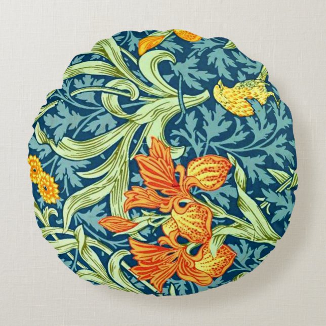 Iris, een William Morris patroon, Rond Kussen (Voorkant)