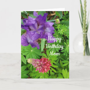  Iris- en Lupine Floral Mam Birthday-kaart Kaart