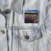 Iris- en Lupine-tuin en Teton Range, Vierkante Button 5,1 Cm (In situ)