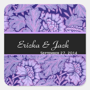 Iris en Royal Paarse Vintage Damask bruiloft Vierkante Sticker