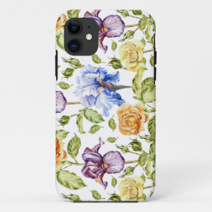 Iris en rozen waterverf bloemmotief Case-Mate iPhone case