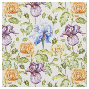 Iris en rozen waterverf bloemmotief stof