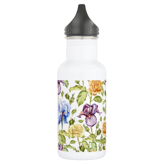 Iris en rozen waterverf bloemmotief waterfles  (Links)