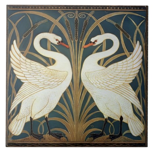 Iris en Rush Swans Walter Crane Swans Tegeltje (Voorkant)