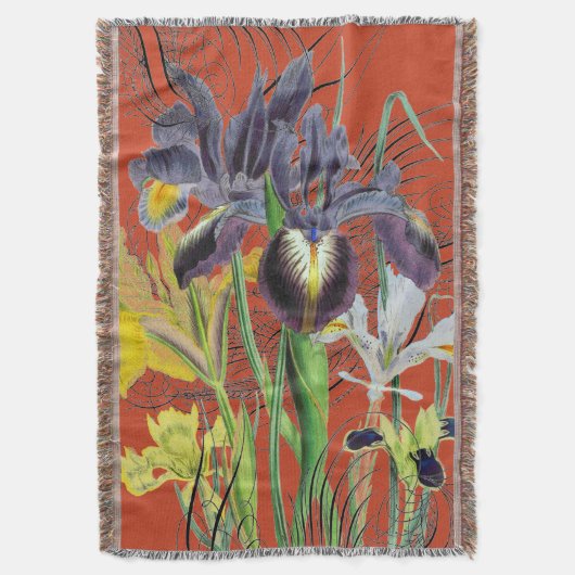 Iris Floral Fantasy Red 2.0 Deken (Voorkant Verticaal)
