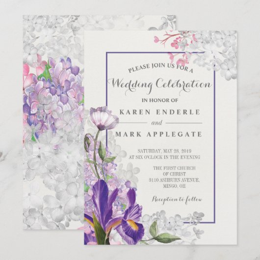 Iris Floral lente bruiloft Kaart (Voorkant / Achterkant)