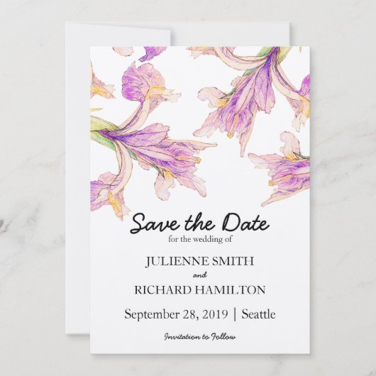Iris Floral Modern Botanical Wedding Save the Date (Voorkant)