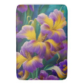 Iris Floral Paarse en goudblauwe bladeren Badmat (Voorkant Verticaal)