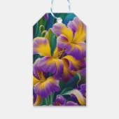 Iris Floral Paarse en goudblauwe bladeren Cadeaulabel (Voorkant)
