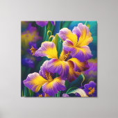 Iris Floral Paarse en goudblauwe bladeren Canvas Afdruk (Voorkant)