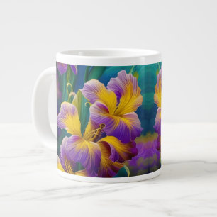 Iris Floral Paarse en goudblauwe bladeren Grote Koffiekop