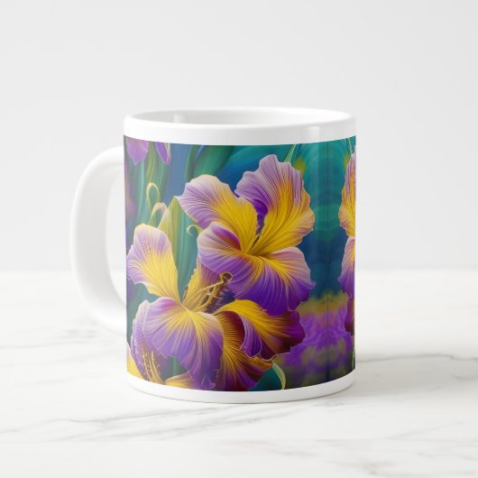 Iris Floral Paarse en goudblauwe bladeren Grote Koffiekop (Links)