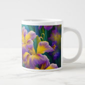 Iris Floral Paarse en goudblauwe bladeren Grote Koffiekop (Rechts)