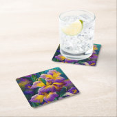 Iris Floral Paarse en goudblauwe bladeren Kartonnen Onderzetters (Insitu)