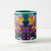 Iris Floral Paarse en goudblauwe bladeren Mok (Midden)