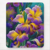Iris Floral Paarse en goudblauwe bladeren Muismat (Voorkant)