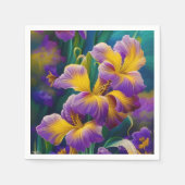 Iris Floral Paarse en goudblauwe bladeren Servet (Voorkant)
