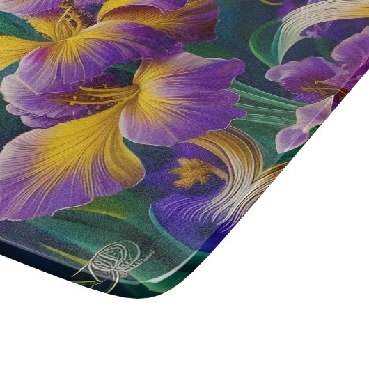 Iris Floral Paarse en goudblauwe bladeren Snijplank (Hoek)