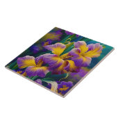 Iris Floral Paarse en goudblauwe bladeren Tegeltje (Zijkant)