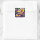 Iris Floral Paarse en goudblauwe bladeren Vierkante Sticker (Tas)