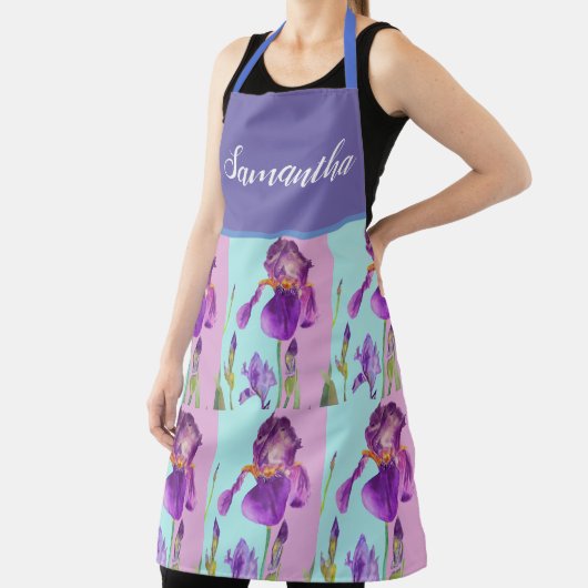 Iris Floral Shabby Chic Paarse Aqua Turquoise Schort (Insitu)