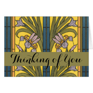 Iris Flower Art Nouveau Glas in lood blauw goud