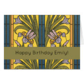 Iris Flower Art Nouveau Glas in lood blauw goud (Voorkant Horizontaal)