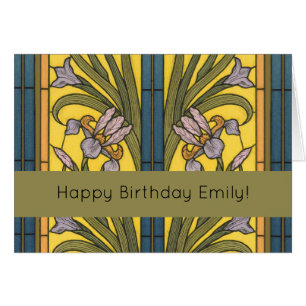 Iris Flower Art Nouveau Glas in lood blauw goud