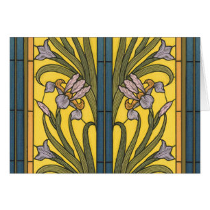 Iris Flower Art Nouveau Glas in lood blauw goud