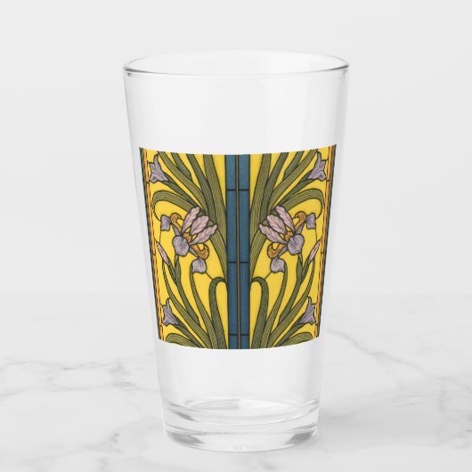 Iris Flower Art Nouveau Glas in lood blauw goud (Voorkant)