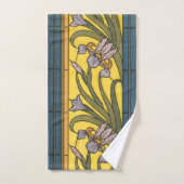 Iris Flower Art Nouveau Glas in lood blauw goud Bad Handdoek (Handdoek)