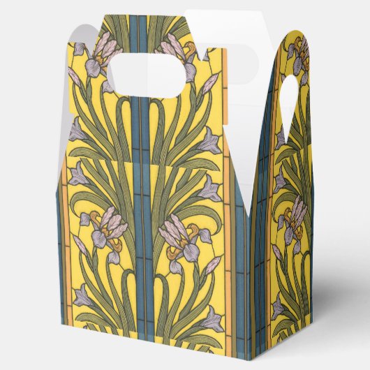 Iris Flower Art Nouveau Glas in lood blauw goud Bedankdoosjes (Geopend)