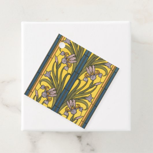 Iris Flower Art Nouveau Glas in lood blauw goud Bedankjes Labels (In situ)