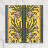 Iris Flower Art Nouveau Glas in lood blauw goud Bedankjes Labels (Voorkant)