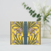 Iris Flower Art Nouveau Glas in lood blauw goud Briefkaart (Staand voorkant)