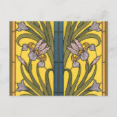 Iris Flower Art Nouveau Glas in lood blauw goud Briefkaart (Voorkant)