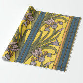 Iris Flower Art Nouveau Glas in lood blauw goud Cadeaupapier (Uitgerold)