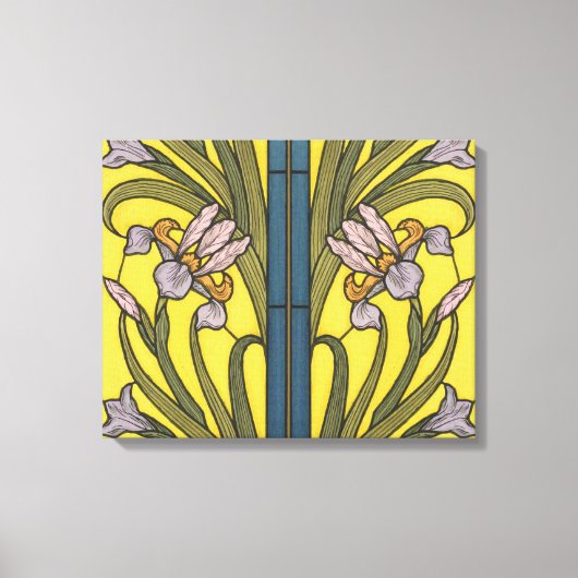 Iris Flower Art Nouveau Glas in lood blauw goud Canvas Afdruk (Voorkant)