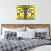 Iris Flower Art Nouveau Glas in lood blauw goud Canvas Afdruk (Insitu (Slaapkamer))