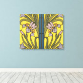 Iris Flower Art Nouveau Glas in lood blauw goud Canvas Afdruk (Insitu (Houten vloer))