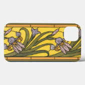 Iris Flower Art Nouveau Glas in lood blauw goud Case-Mate iPhone Case (Achterkant (horizontaal))