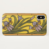 Iris Flower Art Nouveau Glas in lood blauw goud Case-Mate iPhone Case (Achterkant (horizontaal))