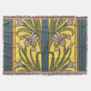 Iris Flower Art Nouveau Glas in lood blauw goud Deken