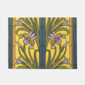 Iris Flower Art Nouveau Glas in lood blauw goud Deurmat (Voorkant)