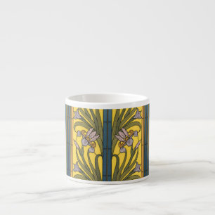 Iris Flower Art Nouveau Glas in lood blauw goud Espresso Kop