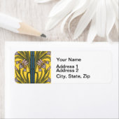 Iris Flower Art Nouveau Glas in lood blauw goud Etiket (Insitu)