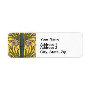 Iris Flower Art Nouveau Glas in lood blauw goud Etiket